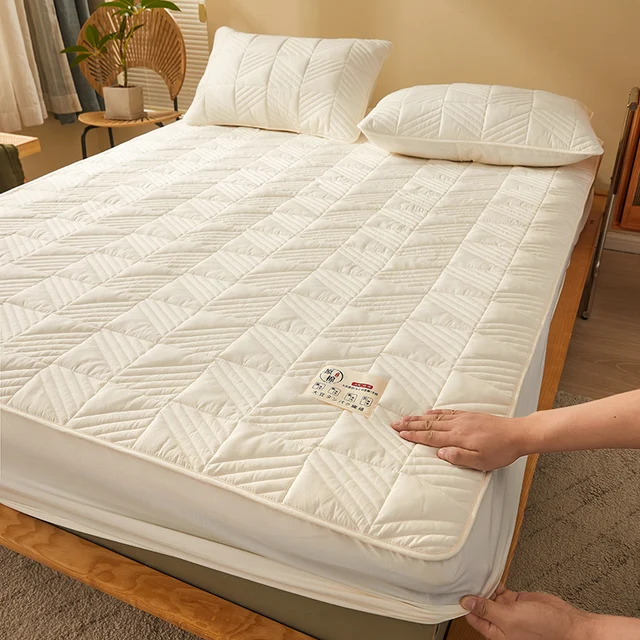 Měkký chránič matrace s povlakem na postel - Styl 2-Béžová, Rozměry 180 x 200 x 30 cm