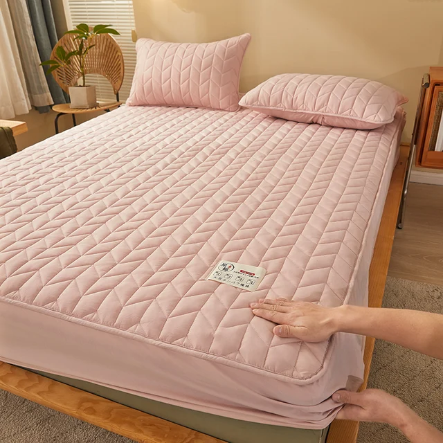 Měkký chránič matrace s povlakem na postel - Styl 1-růžový, 200 x 200 x 30 cm