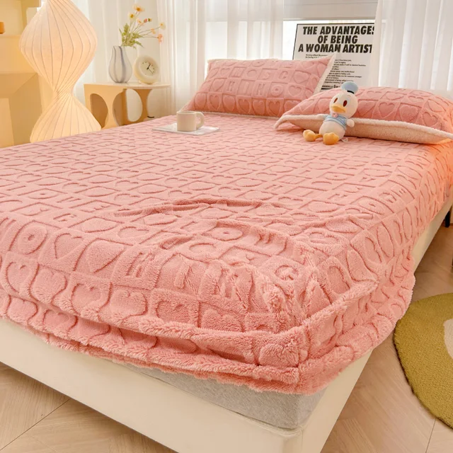 Sametový chránič matrace Dreamreal kostkovaný styl - Dopis-růžová, Rozměry 140 x 200 x 30 cm