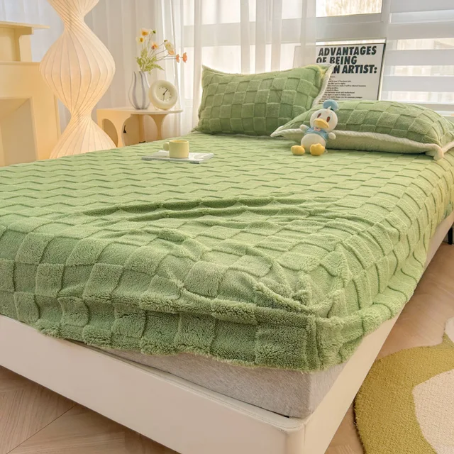 Sametový chránič matrace Dreamreal kostkovaný styl - Plaid-Green, Rozměry 80 x 200 x 30 cm