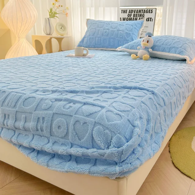 Sametový chránič matrace Dreamreal kostkovaný styl - Písmenově modrá, 2x povlak na polštář 48x74 cm