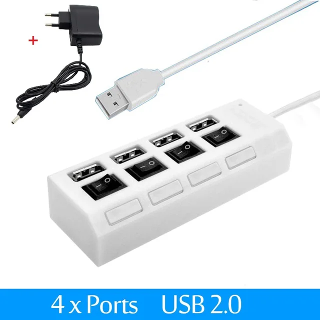 Vysokorychlostní USB hub s LED přepínačem 4/7 portů - 4 porty se zástrčkou EU