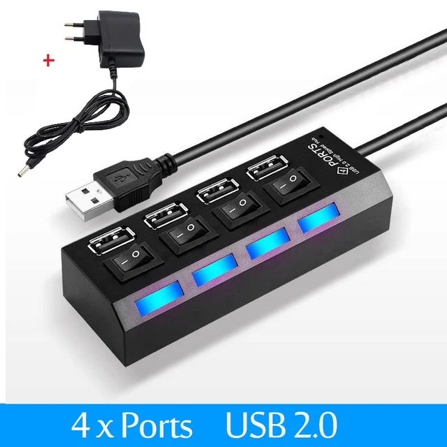 Vysokorychlostní USB hub s LED přepínačem 4/7 portů - 4 porty s EU Plug-193