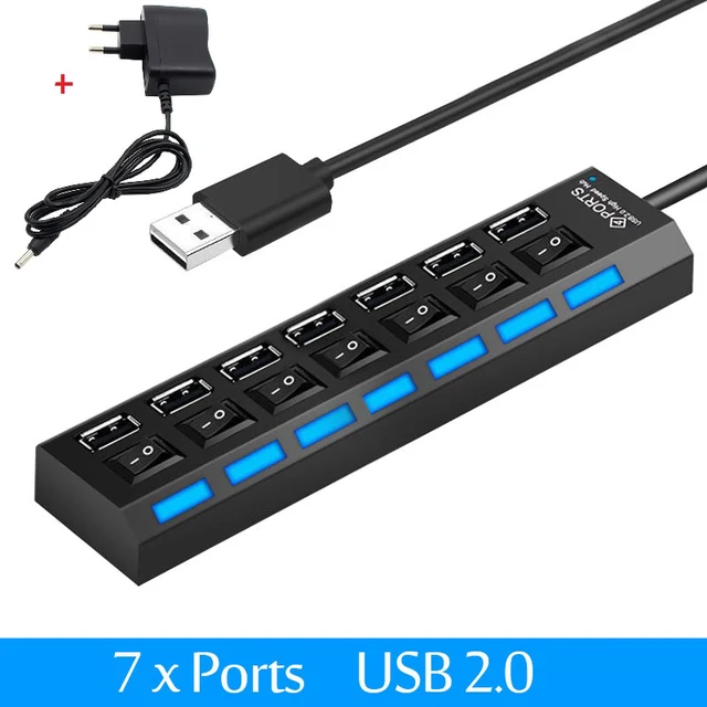 Vysokorychlostní USB hub s LED přepínačem 4/7 portů - 7 portů s EU Plug-691