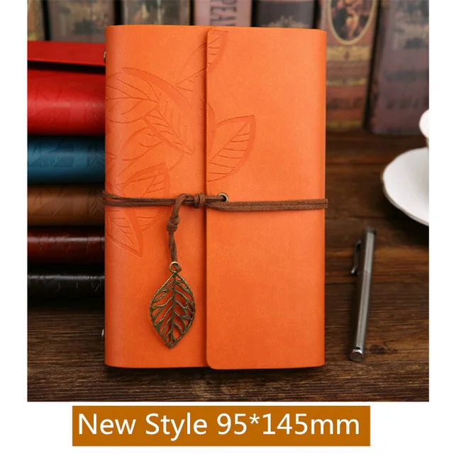 Retro kožený deník s kotvou pro cestovatele - oranžový