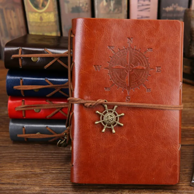 Retro kožený deník s kotvou pro cestovatele - Hnědá 105x145mm