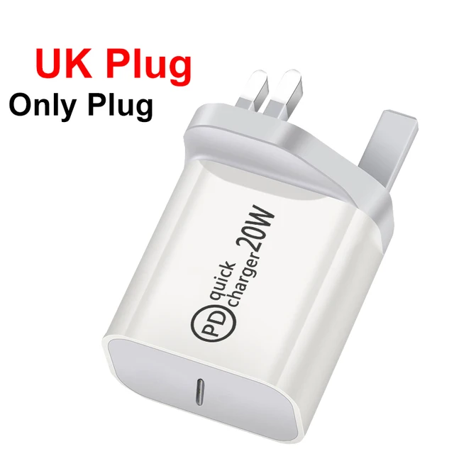 Název: Rychlé nabíjení 20W PD nabíječka s USB-C kabelem - UK zástrčka