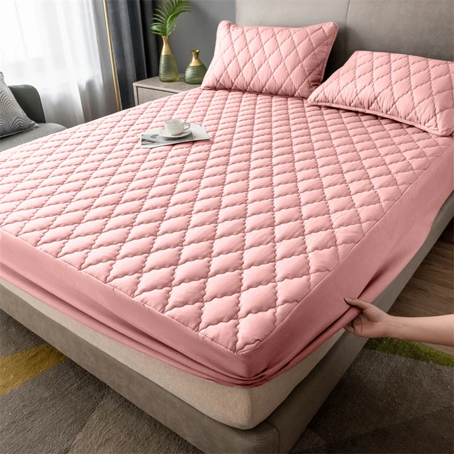 Vodotěsný matracový chránič, komfortní ložní prádlo - růžový, 160 x 200 cm (63 x 78,7 palce)