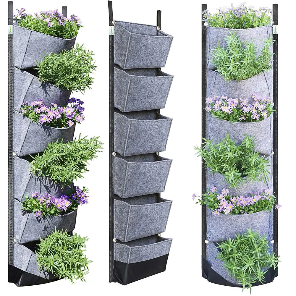 šedý vertikální květináč pro domácí zahradu