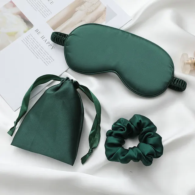 Hedvábná spací maska na oči pro pohodlný spánek - Zelená 3ks