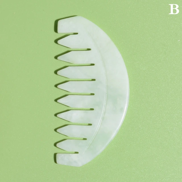 Jadeitový masážní hřeben na vlasy s širokými zuby - B