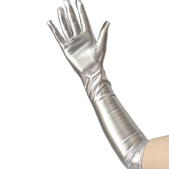 Dlouhé sexy latexové rukavice pro party - Stříbrný