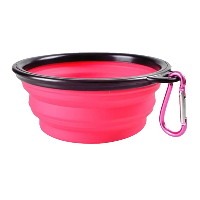 Skládací silikonová miska pro psy s karabinou - růžový, 350 ml (13 x 9 x 5,5 cm)