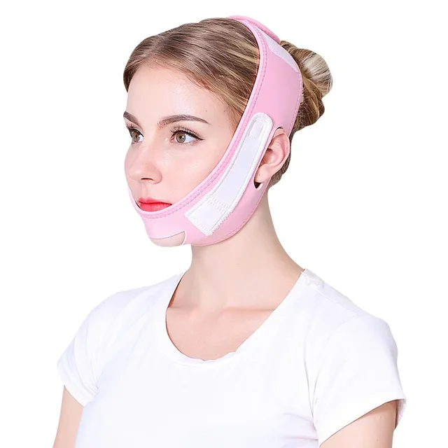 Zpevňující obličejová maska V-line pro štíhlý obličej - Růžová a bílá
