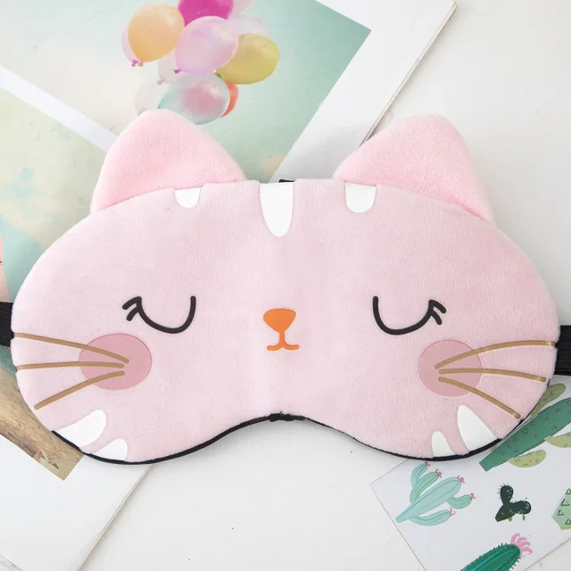 Kočičí spací maska na oči z měkkého plyše - Růžová kočka