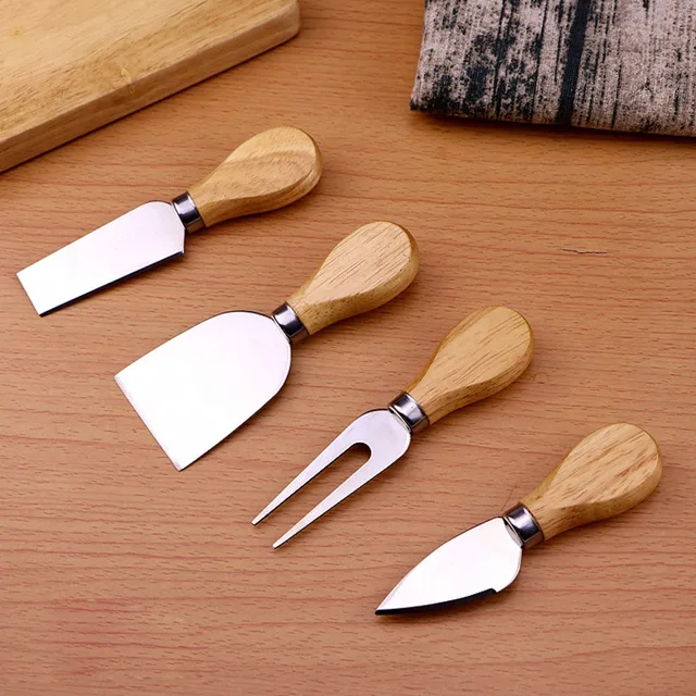 Bambusová sada nožů na sýr s dřevěnými rukojeťmi - Sada sáčků 4ks