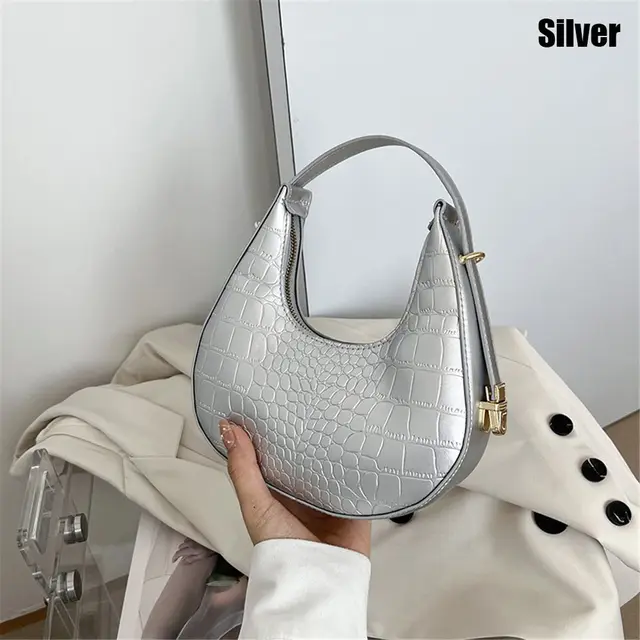 Dámská luxusní kožená kabelka - Stříbrná