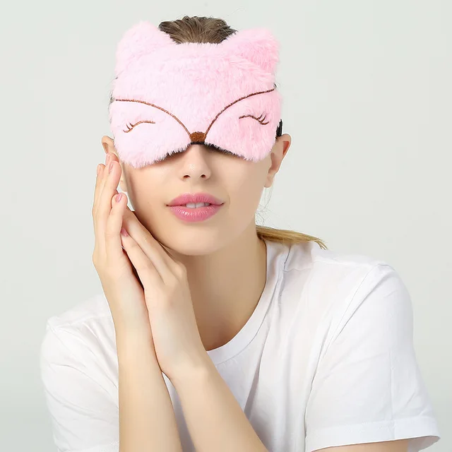 Kočičí spací maska na oči z měkkého plyše - Růžová liška