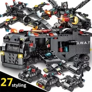 SWAT policejní stanice s helikoptérou a kostkami | styl lego 585 dílků