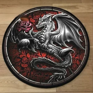 Kulatý protiskluzový koberec do obýváku motiv Drak