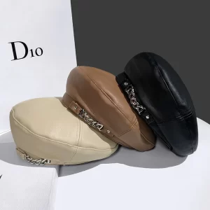 Kožený baret s kovovým řetězem pro muže a ženy