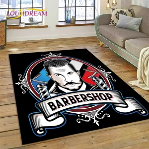 Kusový protiskluzový koberec s motivem barber shopu | designová předložka | podložka do interiéru