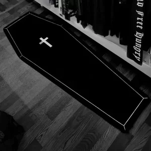 Gotický černý koberec ve tvaru rakve | halloweenská předložka, rohožka do pokoje