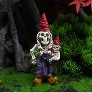 Zahradní trpaslík a halloweenská dekorace s motivem kostlivců | figurka z pryskyřice | dekorace na stůl