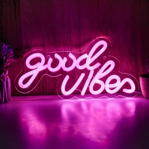 Led neonový nápis good vibes na zeď | neonová dekorace, noční osvětlení