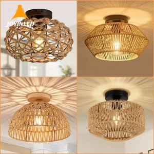 Černé proutěné stropní svítidlo v boho stylu | proutěný lustr, retro osvětlení